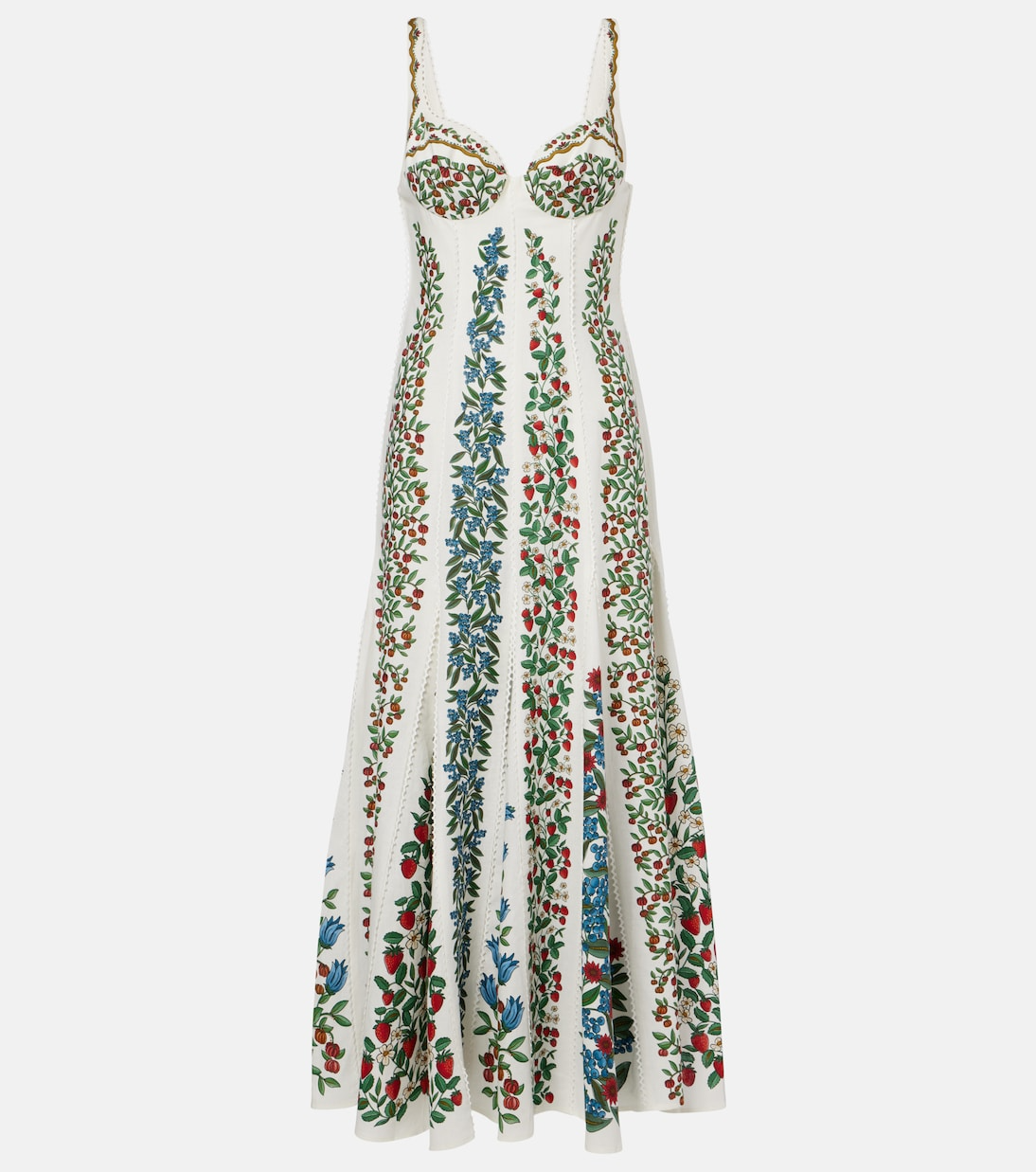 Floral Corset Dress With Berry And Flower Print Lace Seam Square Back