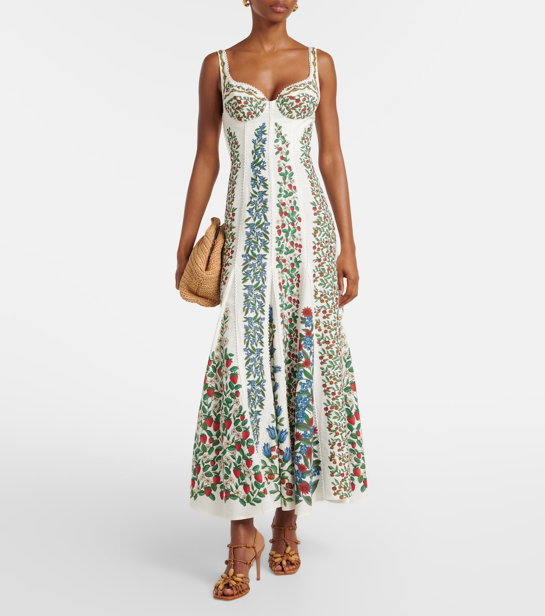 Floral Corset Dress With Berry And Flower Print Lace Seam Square Back