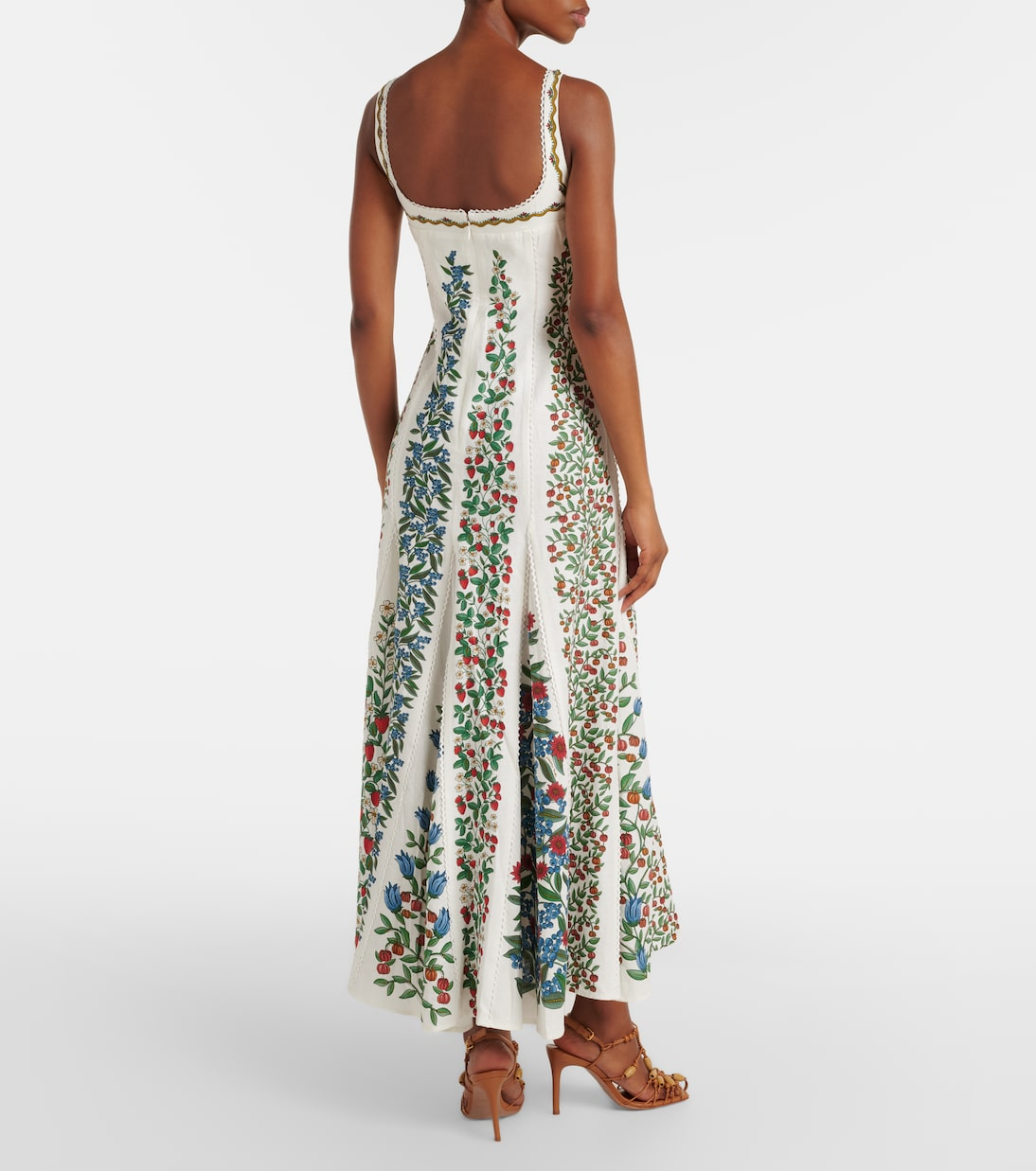 Floral Corset Dress With Berry And Flower Print Lace Seam Square Back