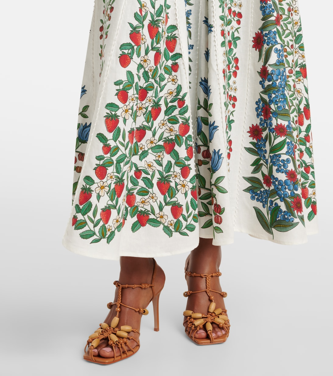 Floral Corset Dress With Berry And Flower Print Lace Seam Square Back