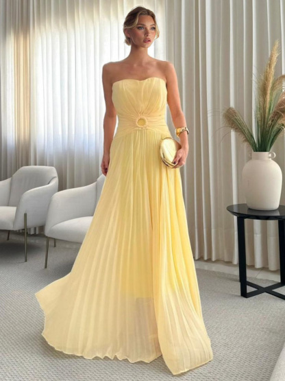 Elegant Strapless Pleated Maxi Dress