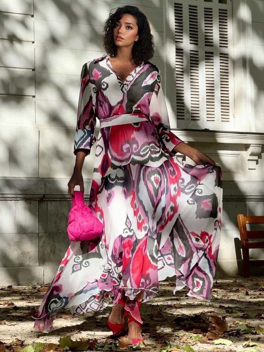 Exquisite Bohemian Print Asymmetrical Hem Maxi Dress