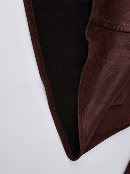 Women's Autumn/Winter Vintage-Style Faux Suede Jacket with Belt – Long-Sleeved, Brushed Finish