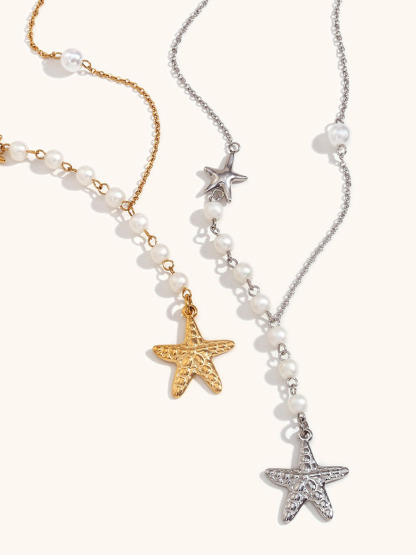 Starfish Pearl Pendant Asymmetric Necklace