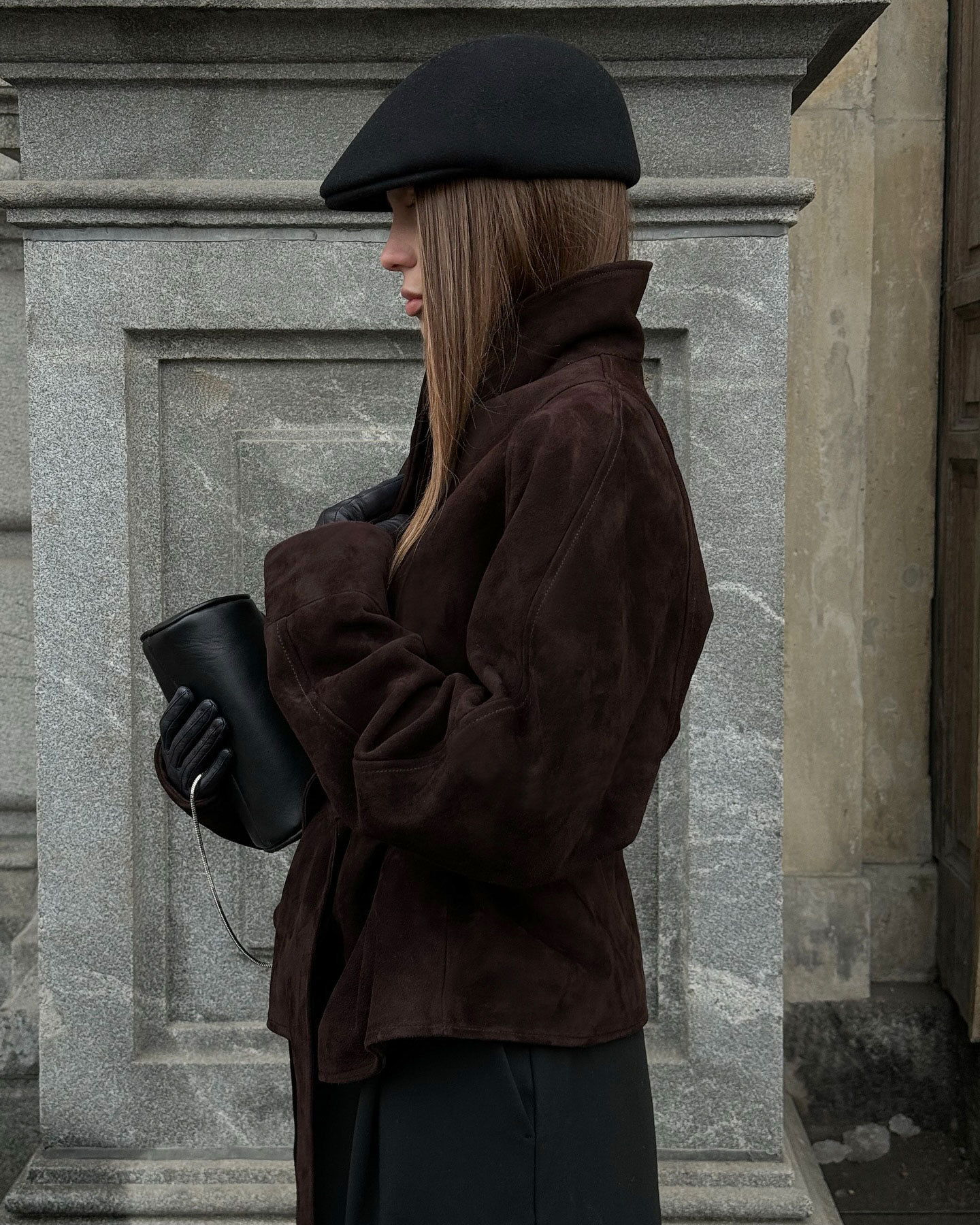 Women's Autumn/Winter Vintage-Style Faux Suede Jacket with Belt – Long-Sleeved, Brushed Finish