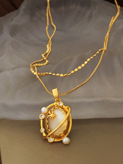 Fashionable Planet Double-Layer Clavicle Necklace
