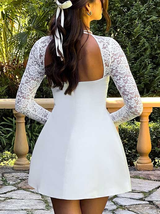 Elegant Sequin Panel Long Sleeve Mini Dress