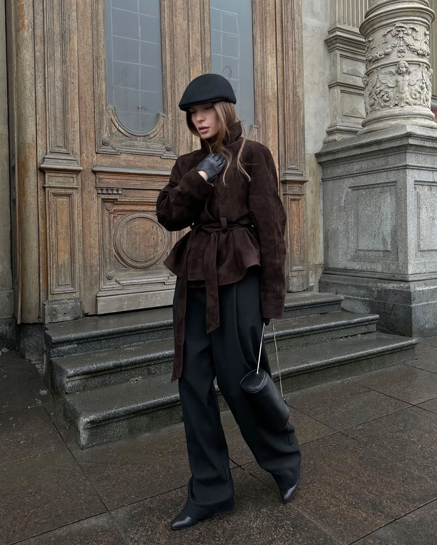 Women's Autumn/Winter Vintage-Style Faux Suede Jacket with Belt – Long-Sleeved, Brushed Finish