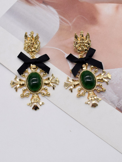 Vintage Baroque Bow Cross Earrings