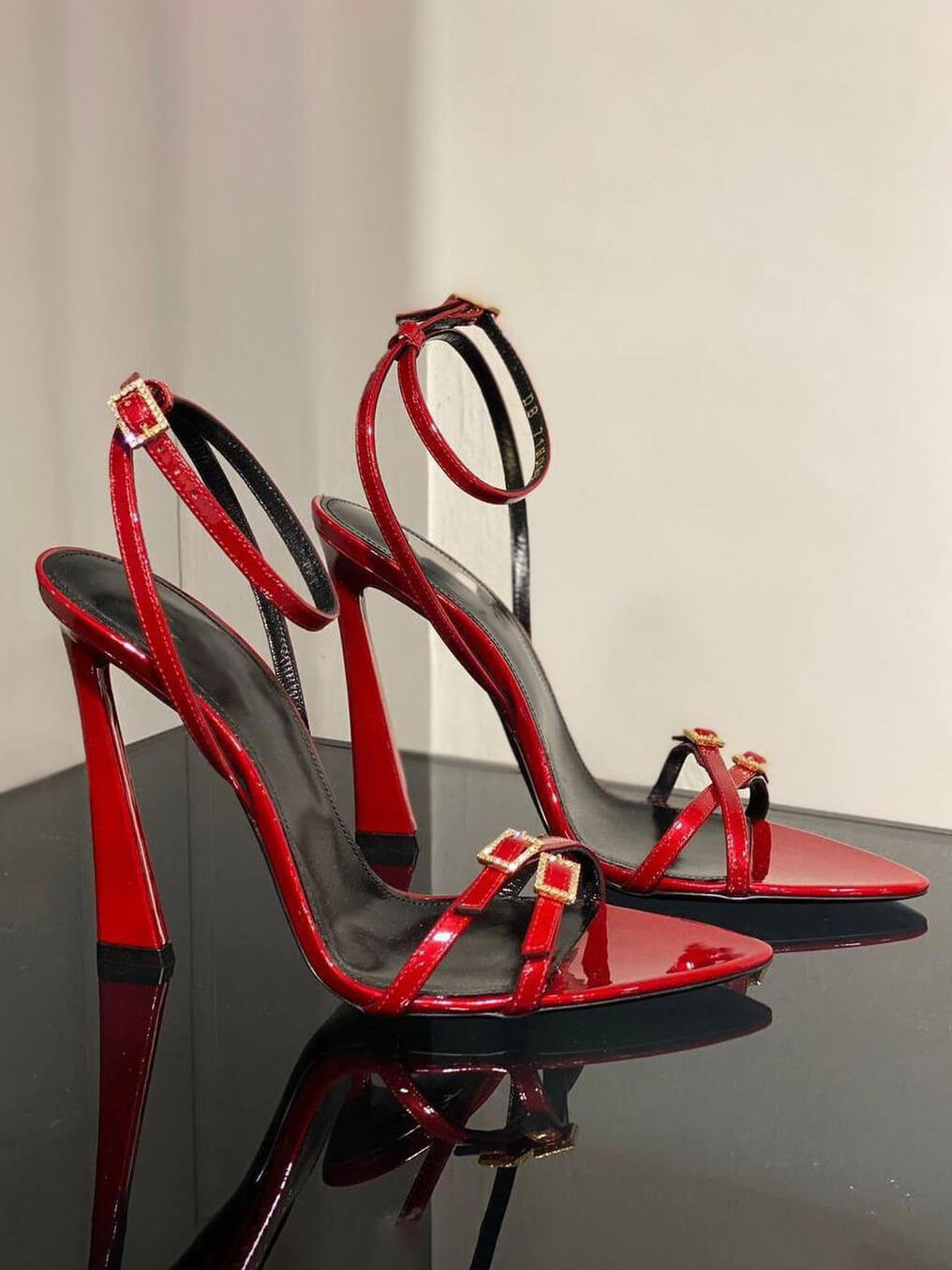 Open-Toe Rhinestone Buckle High Heels