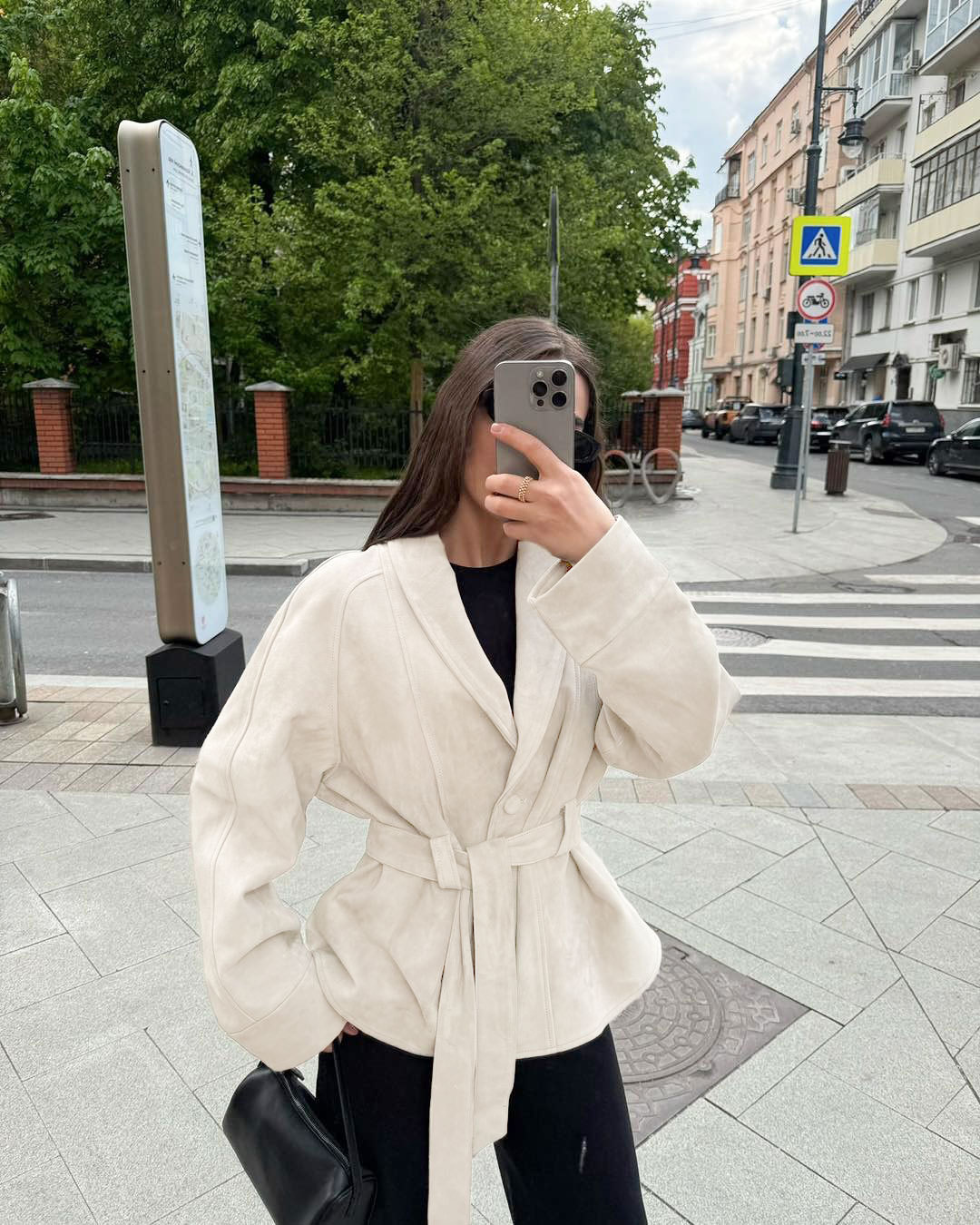 Women's Autumn/Winter Vintage-Style Faux Suede Jacket with Belt – Long-Sleeved, Brushed Finish