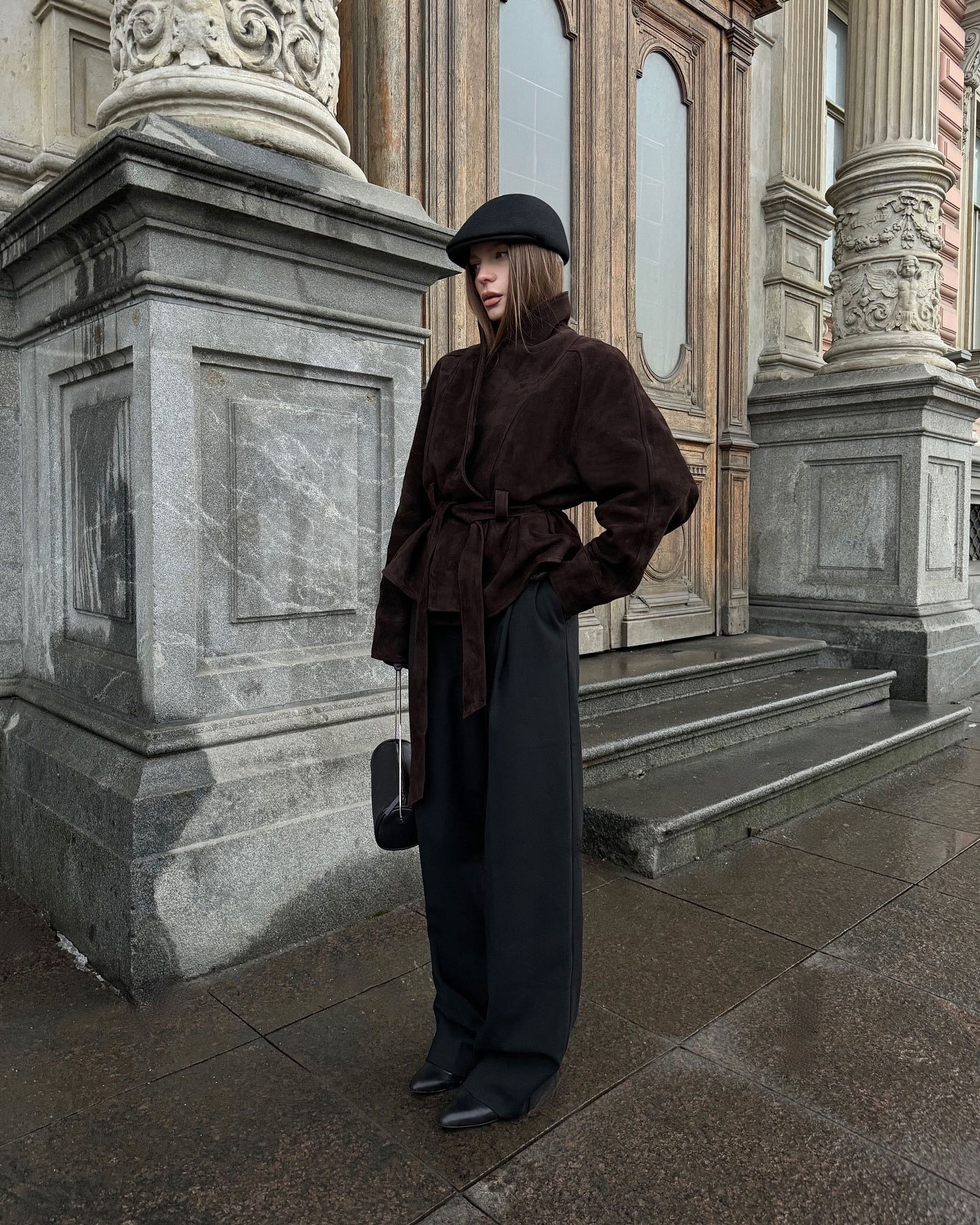 Women's Autumn/Winter Vintage-Style Faux Suede Jacket with Belt – Long-Sleeved, Brushed Finish
