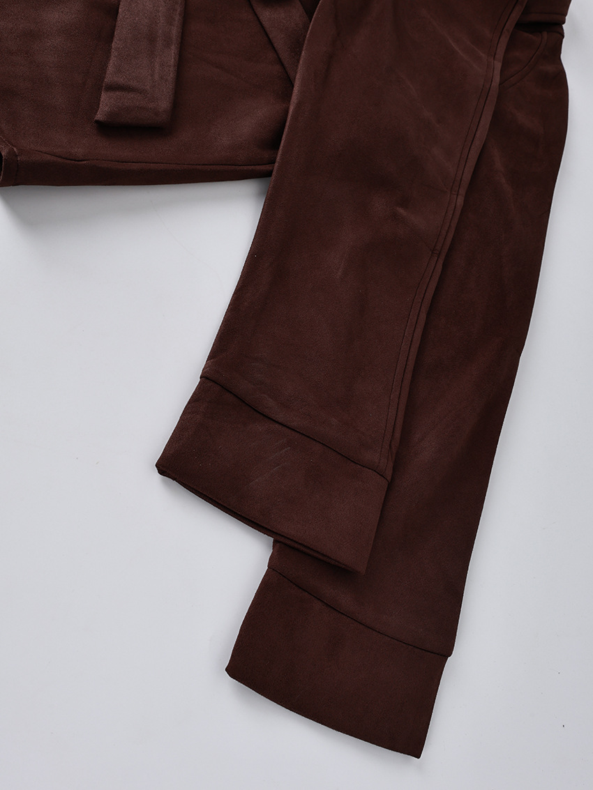 Women's Autumn/Winter Vintage-Style Faux Suede Jacket with Belt – Long-Sleeved, Brushed Finish