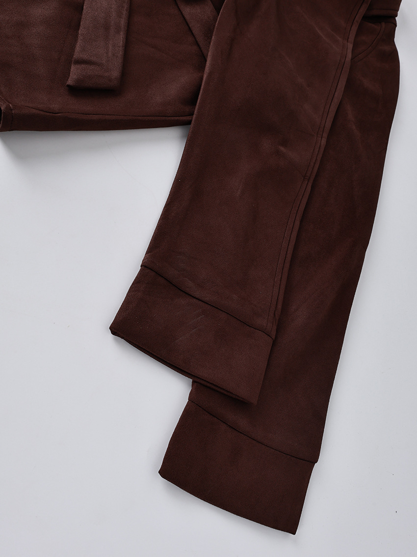 Women's Autumn/Winter Vintage-Style Faux Suede Jacket with Belt – Long-Sleeved, Brushed Finish