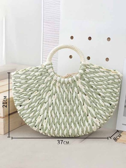 Casual Woven Mixed Color Half Circle Tote Bag