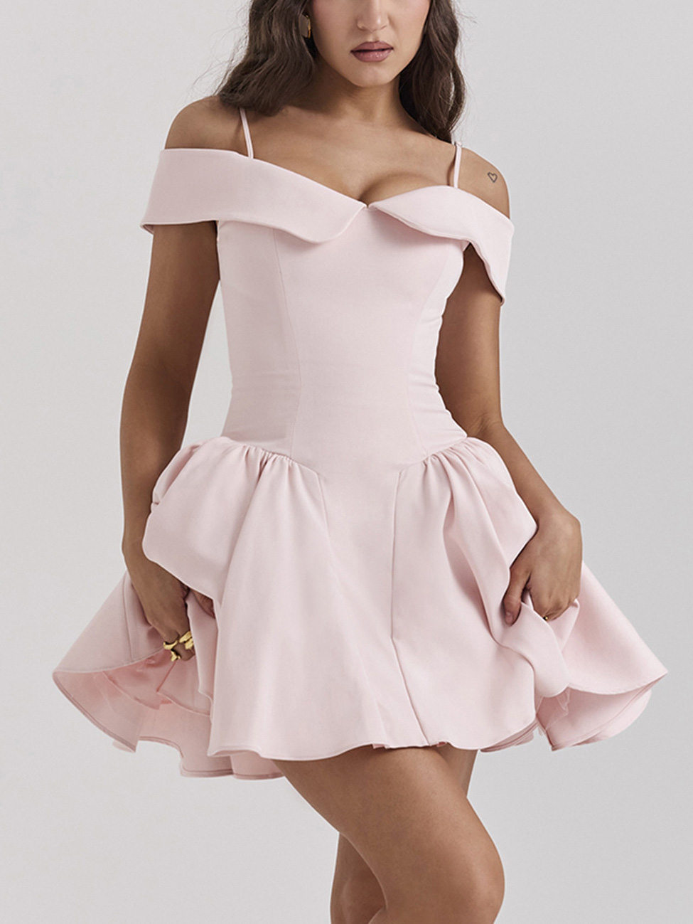 Elegant One Shoulder Sexy Puffy Gown Mini Dress