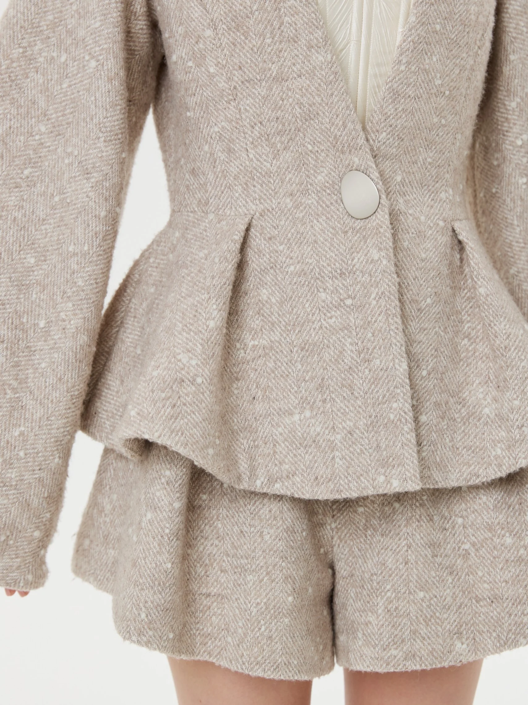 Women's Textured Tweed Peplum Blazer and Matching Shorts Two Piece Set [erp-image:6ba3df70959cc82a1f21036c]