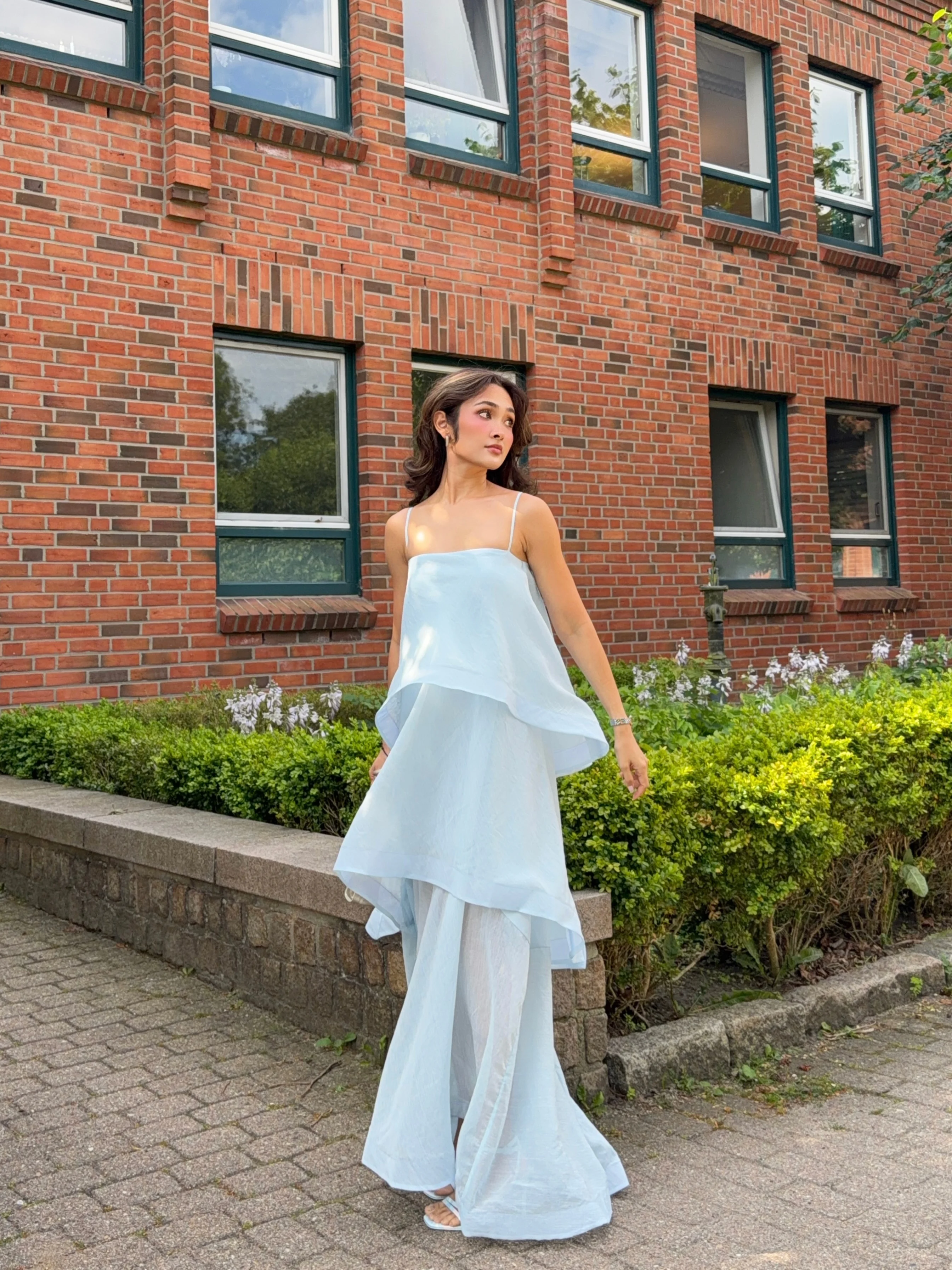 Light Blue Spaghetti Strap Layered Ruffle Tiered Maxi Dress