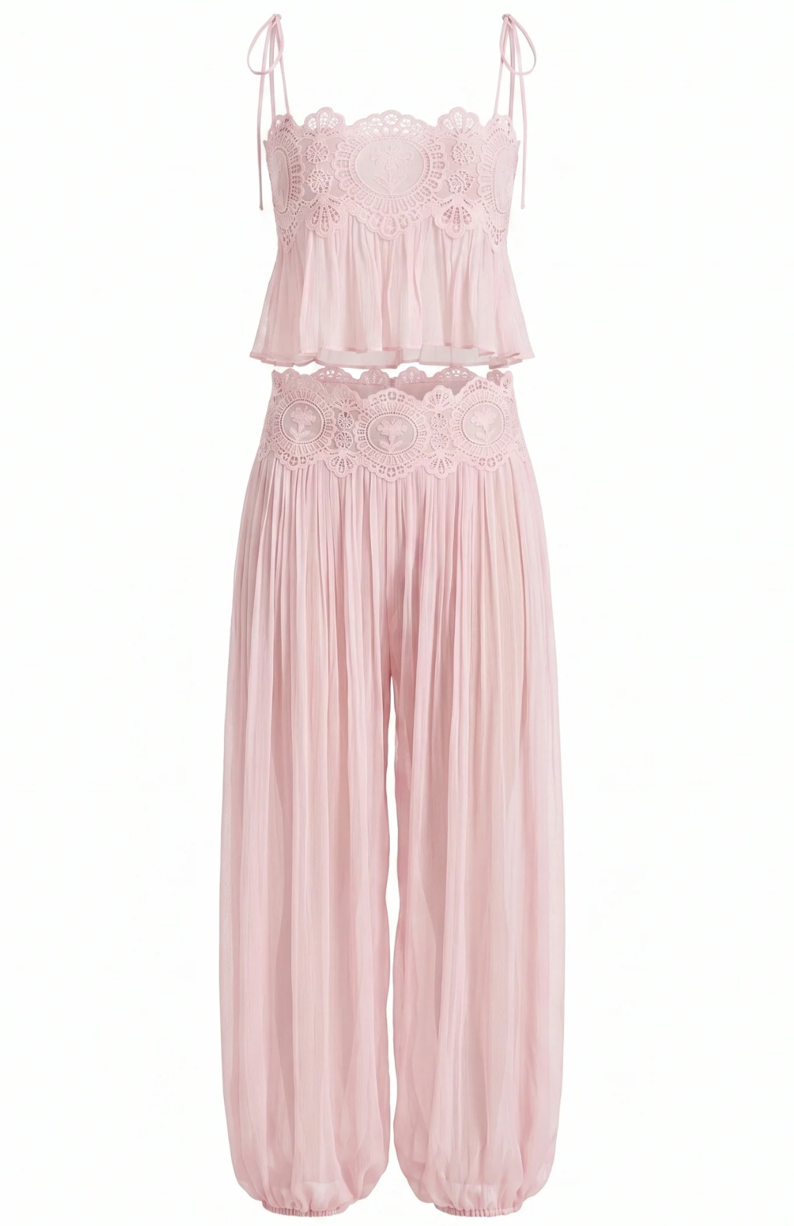 Boho Embroidered Pastel Pink Vacation Two-Piece Set