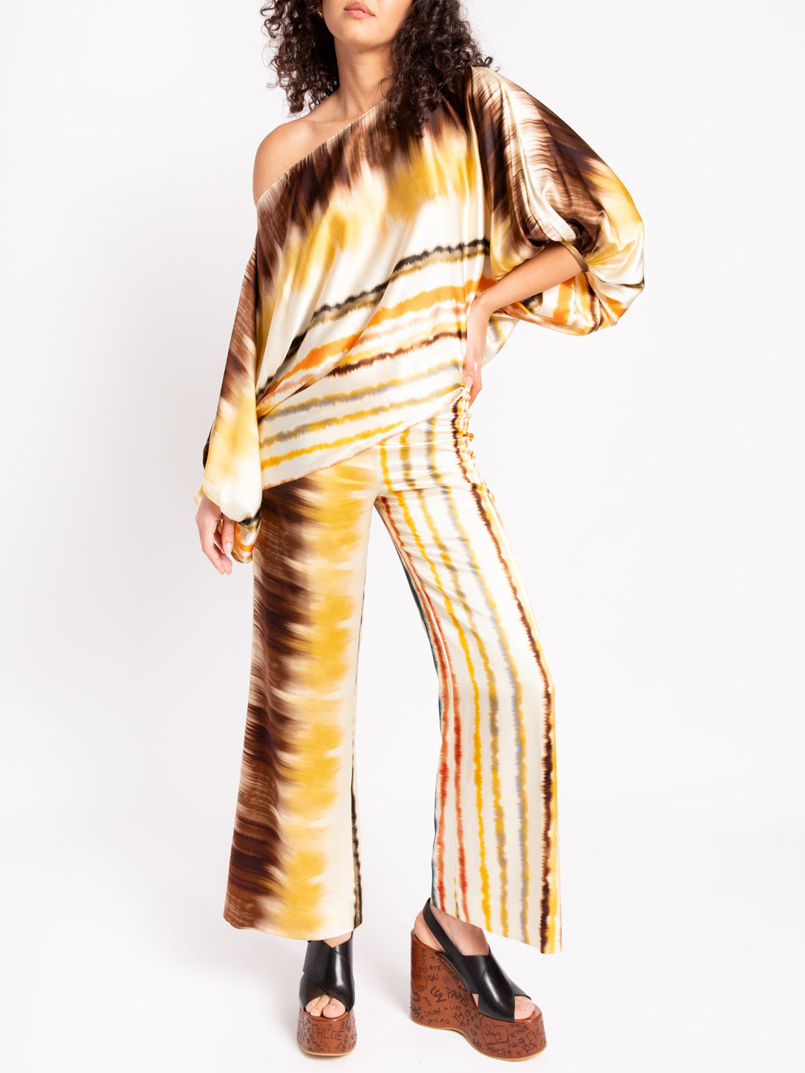 Exquisite Satin Gradient Irregular Stripe Pants