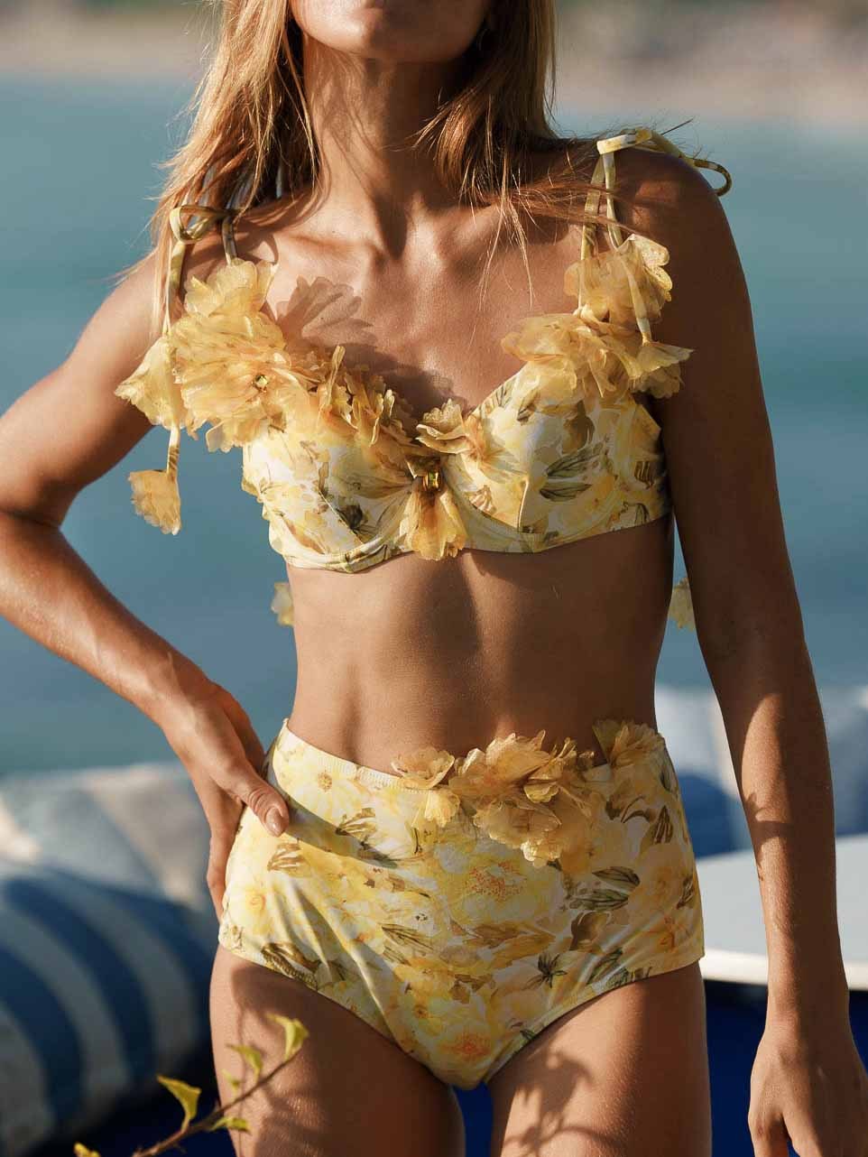 Small Fresh Floral High Waist Split Swimsuit Set
