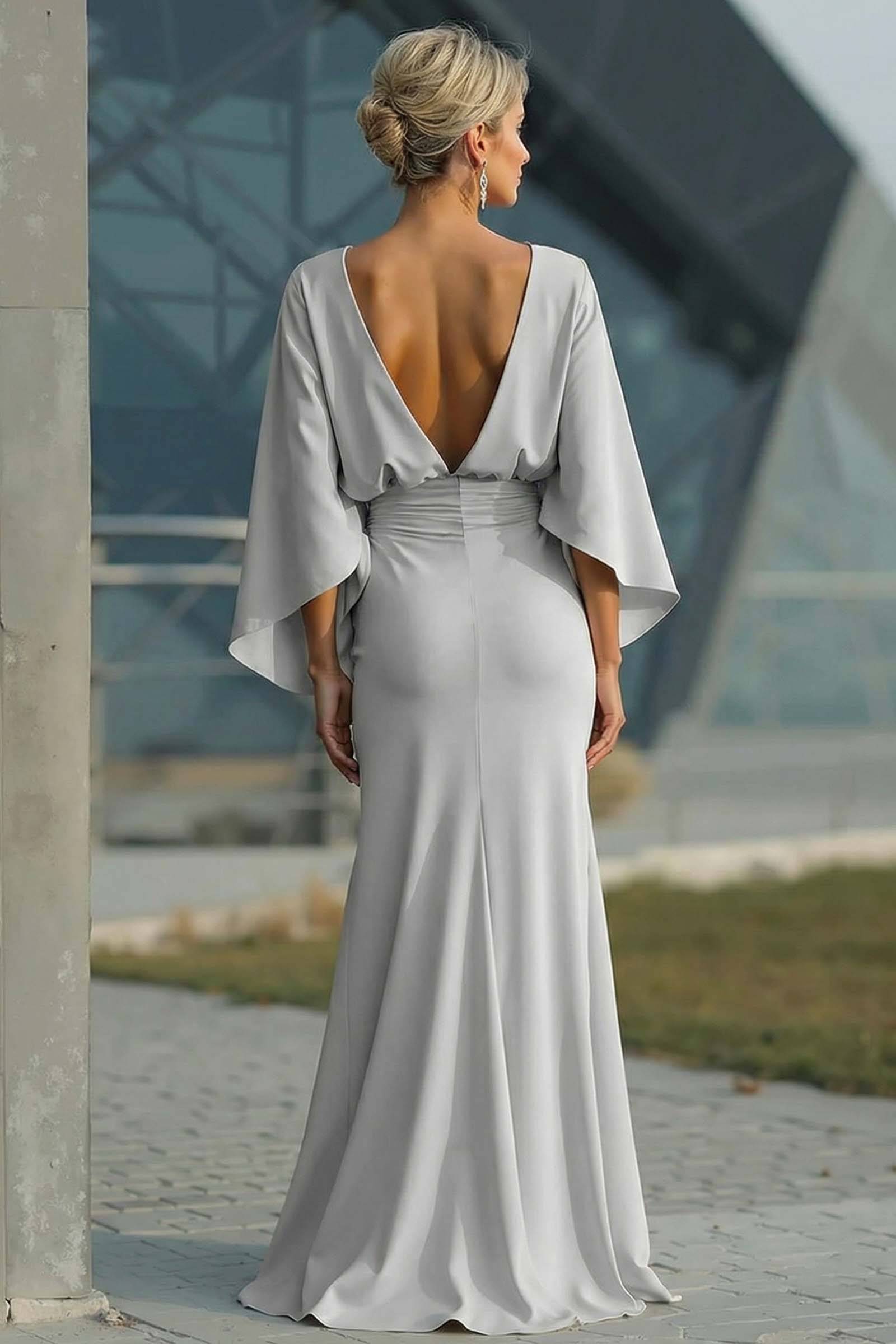 Boat Neck Backless Pleated Maxi Dress