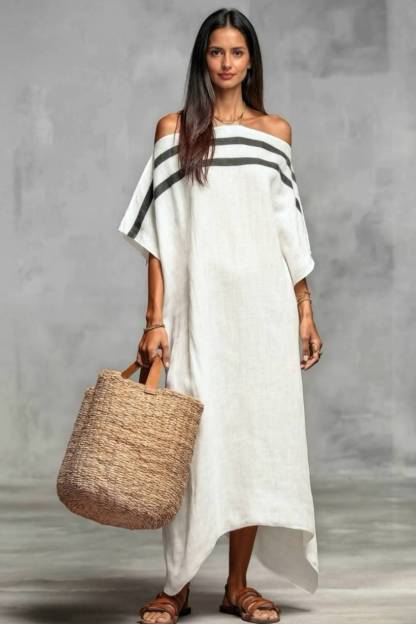 Off-Shoulder Color Contrast Loose Maxi Dress