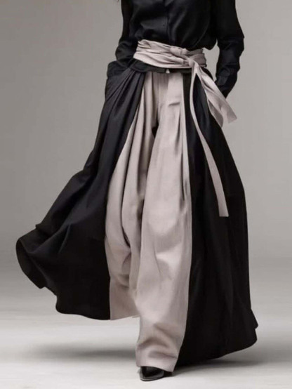 Elegant Contrast-Waist Shirt & Wide-Leg Pants Two-Piece Set