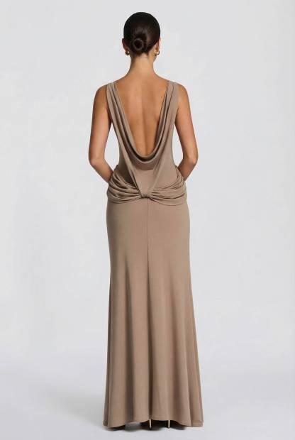 Pleated Design Slit Maxi Dress