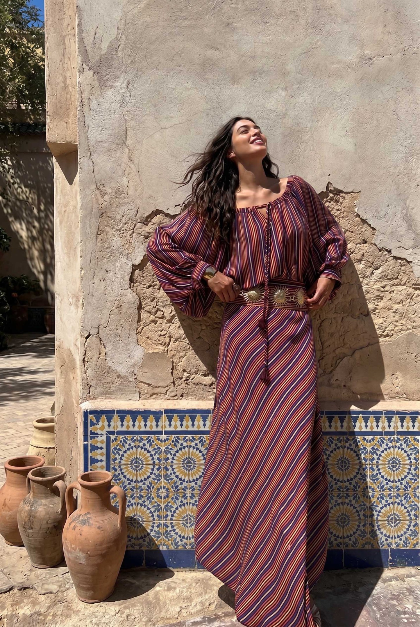 Striped Irregular Hem Maxi Dress