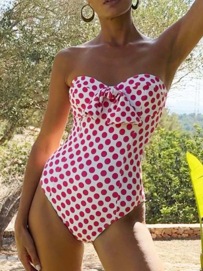 Sweet Heart Print Bow One-piece Swimsuit