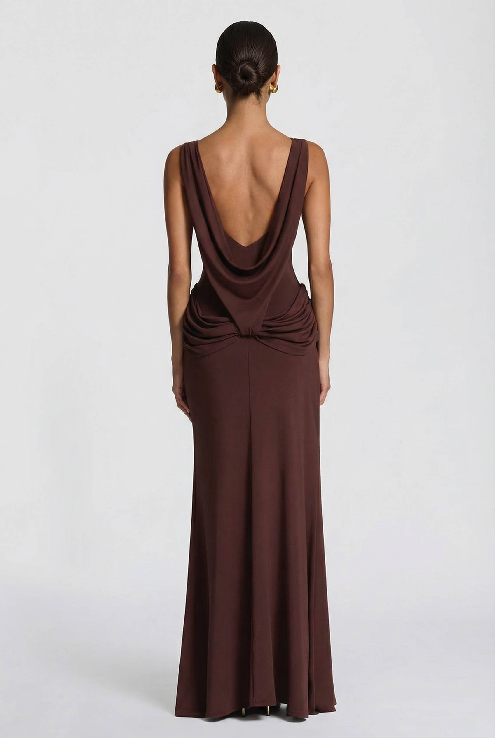 Pleated Design Slit Maxi Dress