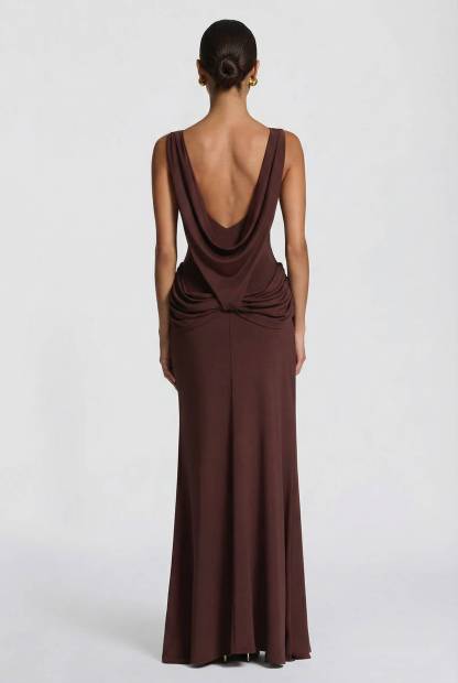 Pleated Design Slit Maxi Dress