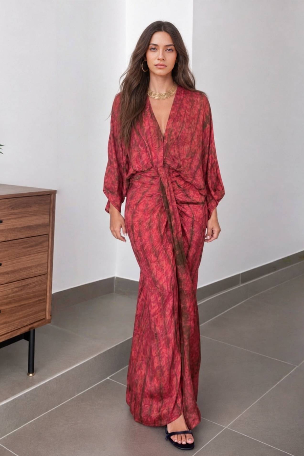 Kimono-Style Printed Dress