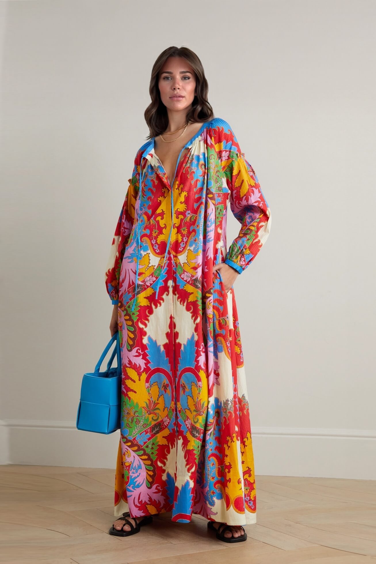Boho Ethnic Print Loose Pocket Maxi Dress