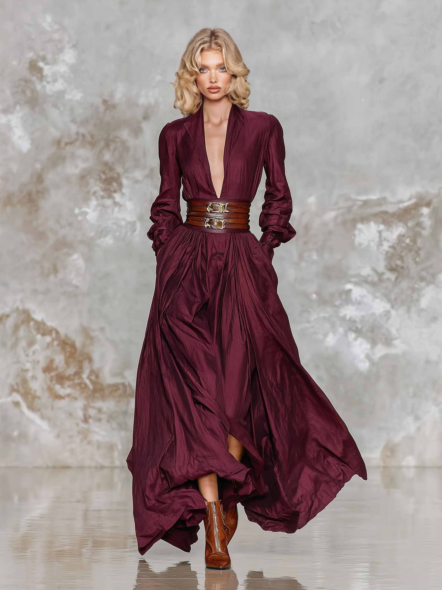 Elegant Deep V-Neck Floor-Length Dress