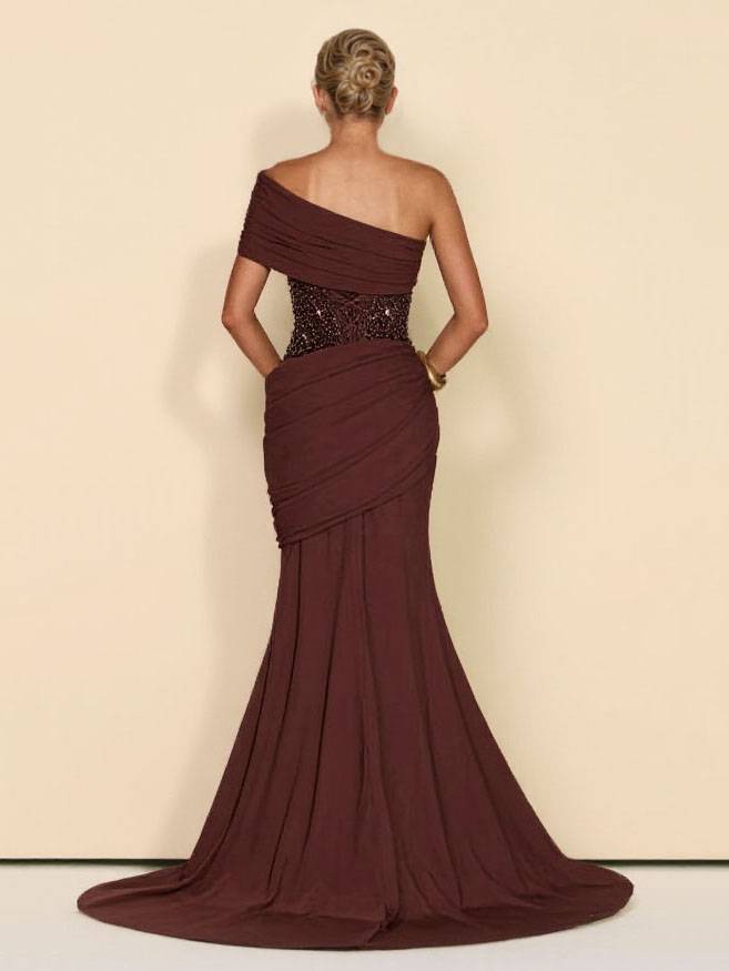 Sequin Splicing Off-Shoulder Pleated Maxi Dress