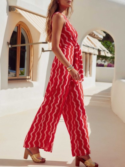 Casual Wave-printed Jumpsuit