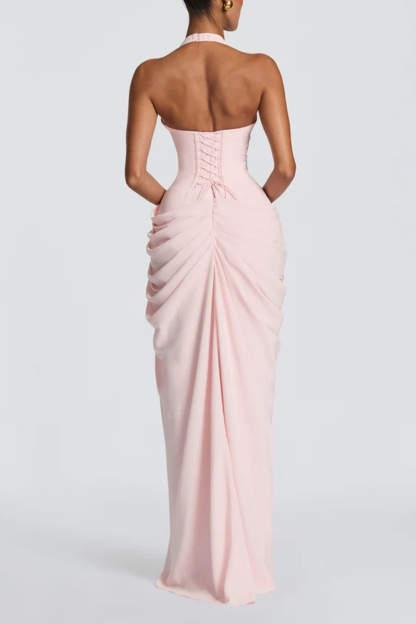 Long Dress With Deep Neck V-pleated Split
