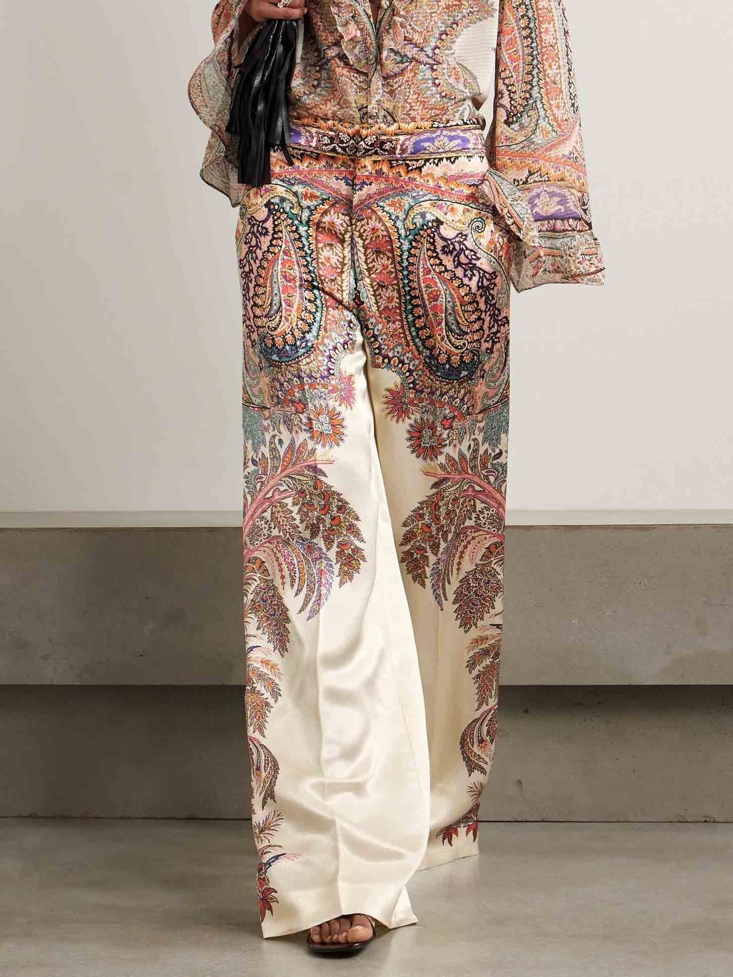 Exquisite Vintage Paisley Print Wide-leg Pants