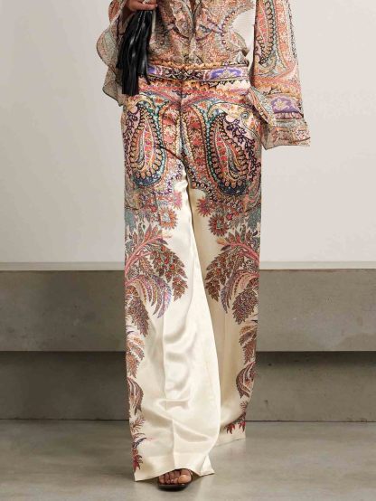 Exquisite Vintage Paisley Print Wide-leg Pants