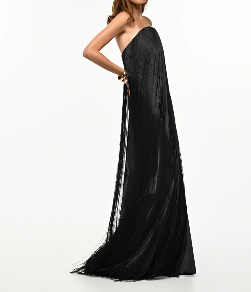 Elegant Strapless Fringe Formal Maxi Dress