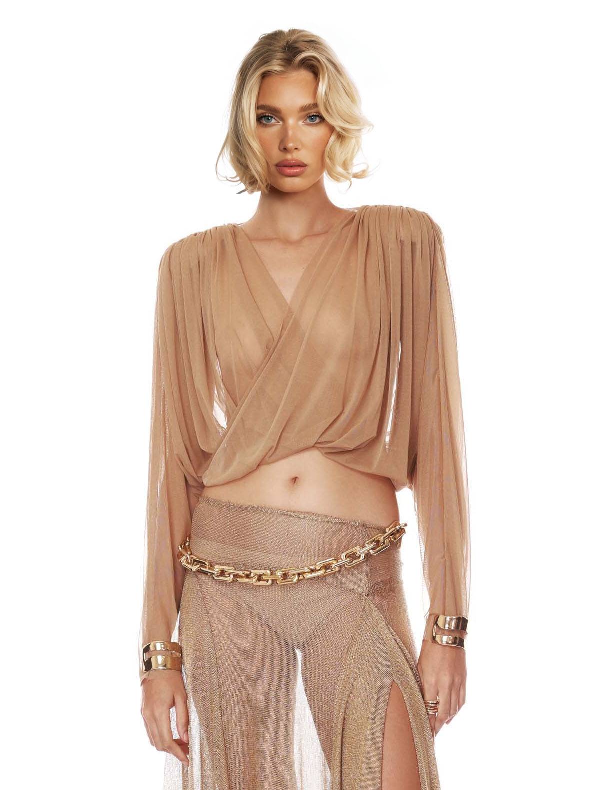 V-Neck Top And Side Slit Skirt Suit