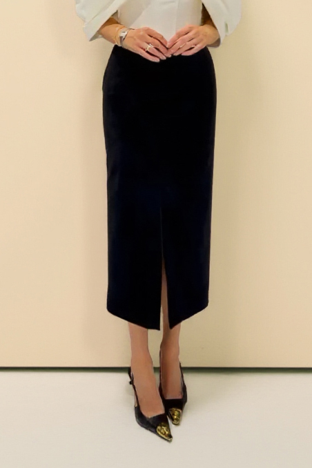 Bow Top And Velvet Skirt Set