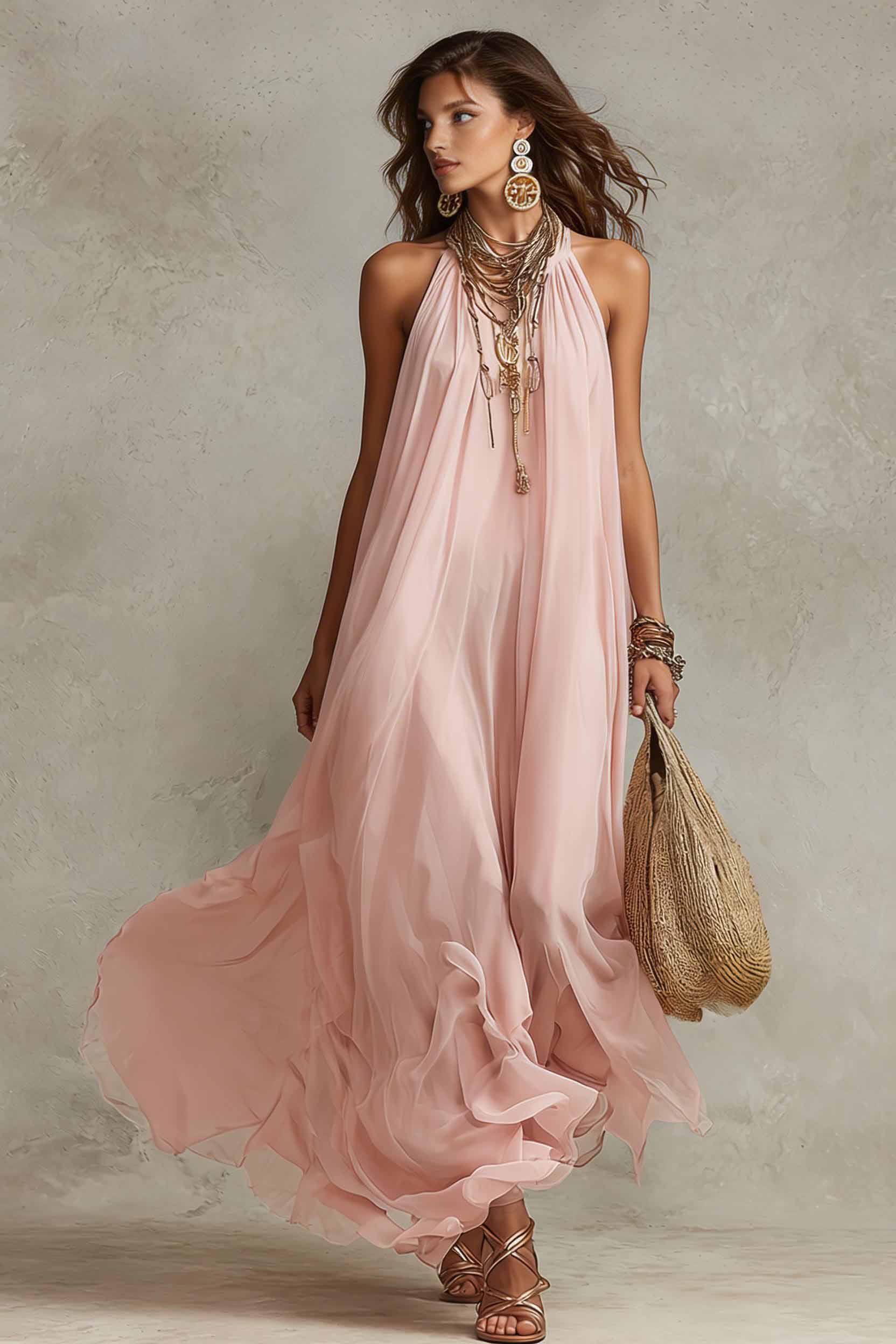 Off-Shoulder Chiffon Maxi Dress