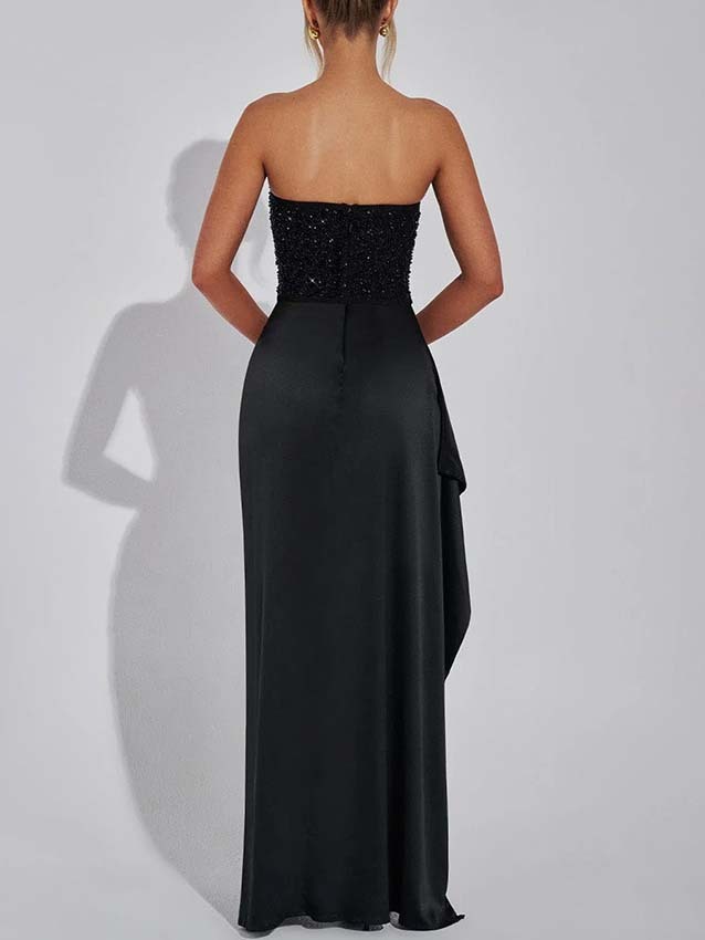 Elegant Sequined Hip-hugging Slit Maxi Skirt