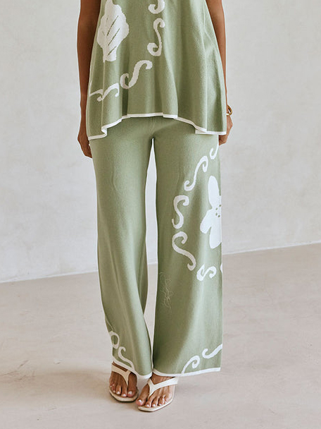 Casual Ocean Relics Pattern Wide-leg Pants