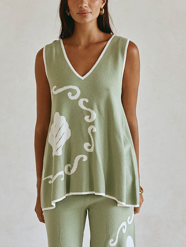 Casual Ocean Relics Pattern Tank Top