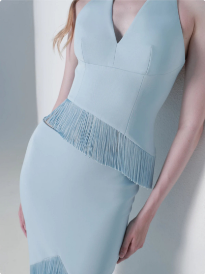 Asymmetric Waist Line Tasser Skirt Set