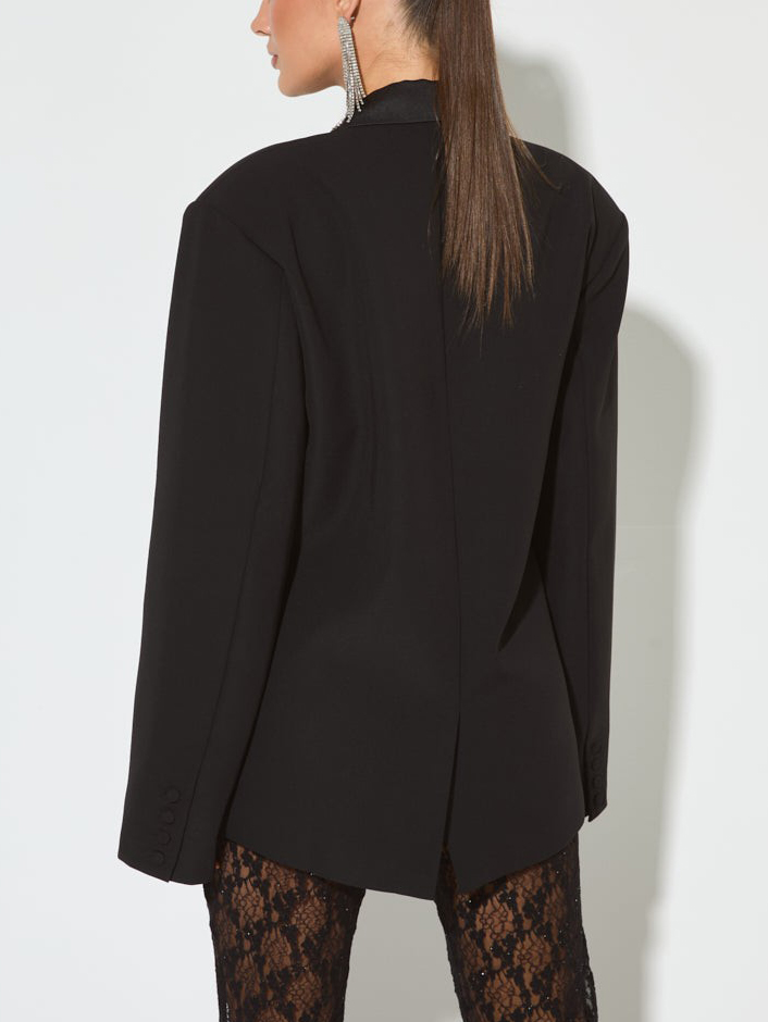 Fashion Solid Color Satin Patchwork Loose Suit Jacket